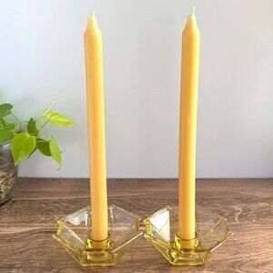 Fostoria 1930s Candle Holders, Yellow Deco Glass Pair